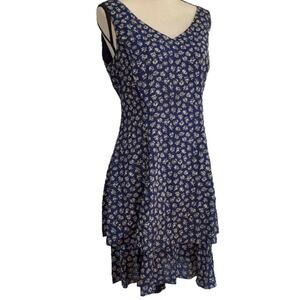 E.D. Michaels by Melanie Drucker Vintage Navy Blue Floral Salsa VNeck Dress 9-10